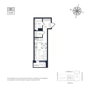 Студия квартира, строящийся дом, 34м2, 3/17 этаж