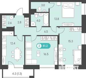 3-к квартира, строящийся дом, 81м2, 6/9 этаж