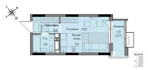 Студия квартира, вторичка, 25м2, 9/17 этаж