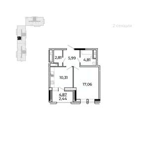 1-к квартира, строящийся дом, 46м2, 2/17 этаж