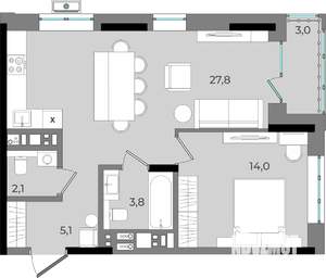1-к квартира, вторичка, 56м2, 9/16 этаж
