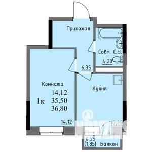 1-к квартира, строящийся дом, 36м2, 16/17 этаж