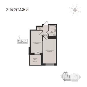 1-к квартира, строящийся дом, 55м2, 10/17 этаж