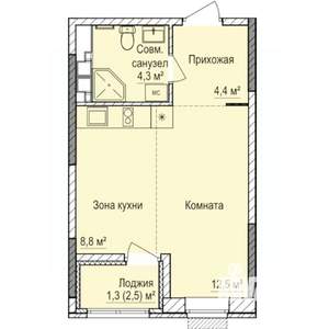 1-к квартира, строящийся дом, 31м2, 6/17 этаж