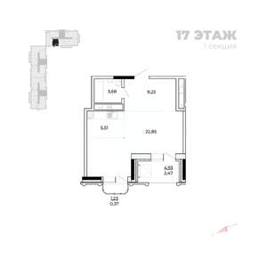 Студия квартира, строящийся дом, 47м2, 17/17 этаж