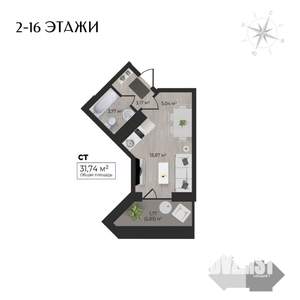 Студия квартира, строящийся дом, 32м2, 4/17 этаж