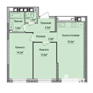 2-к квартира, строящийся дом, 57м2, 1/17 этаж