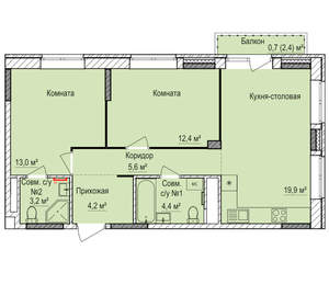 2-к квартира, вторичка, 63м2, 4/17 этаж