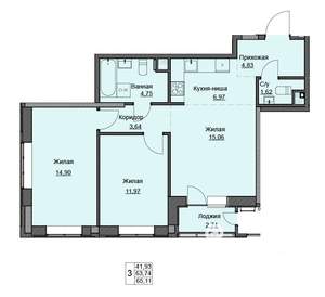 2-к квартира, строящийся дом, 65м2, 8/17 этаж