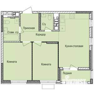 2-к квартира, строящийся дом, 59м2, 6/17 этаж