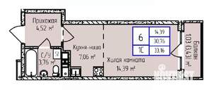 1-к квартира, строящийся дом, 33м2, 2/17 этаж