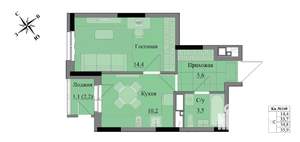 1-к квартира, вторичка, 35м2, 11/17 этаж