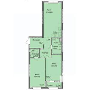 2-к квартира, строящийся дом, 63м2, 2/17 этаж