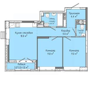 2-к квартира, вторичка, 58м2, 9/16 этаж