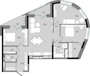 3-к квартира, вторичка, 106м2, 8/16 этаж