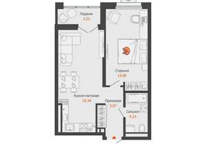 1-к квартира, вторичка, 45м2, 3/16 этаж