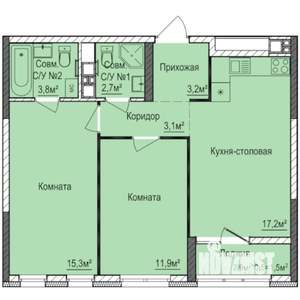 2-к квартира, строящийся дом, 58м2, 4/17 этаж