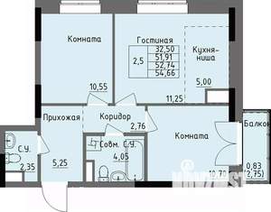 2-к квартира, строящийся дом, 53м2, 6/17 этаж