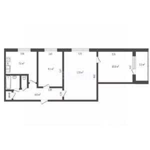 3-к квартира, вторичка, 53м2, 1/9 этаж