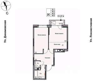 2-к квартира, вторичка, 47м2, 9/17 этаж