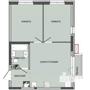 2-к квартира, строящийся дом, 50м2, 4/16 этаж