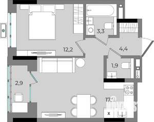 1-к квартира, вторичка, 43м2, 9/16 этаж