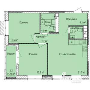 2-к квартира, строящийся дом, 63м2, 7/17 этаж