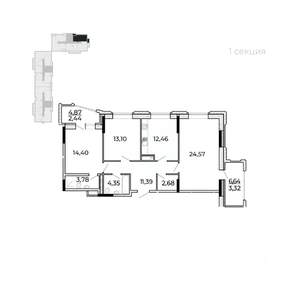 3-к квартира, строящийся дом, 98м2, 4/17 этаж