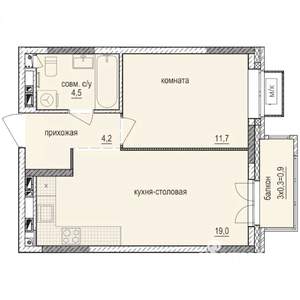 1-к квартира, строящийся дом, 40м2, 2/14 этаж