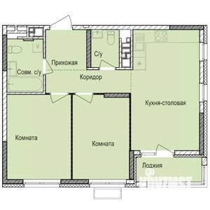 2-к квартира, строящийся дом, 58м2, 13/17 этаж