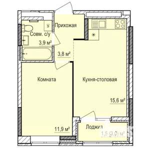 1-к квартира, строящийся дом, 37м2, 14/17 этаж