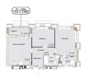 3-к квартира, сданный дом, 64м2, 2/17 этаж