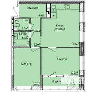 2-к квартира, строящийся дом, 58м2, 2/17 этаж