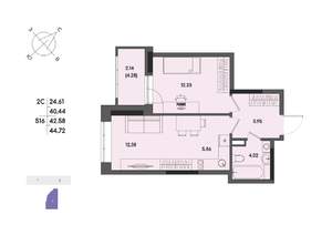 2-к квартира, вторичка, 43м2, 3/17 этаж