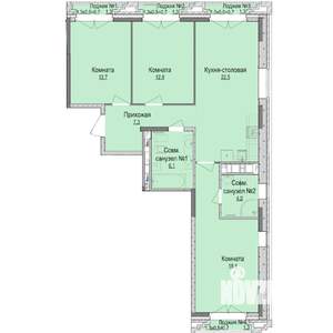 3-к квартира, строящийся дом, 86м2, 14/15 этаж