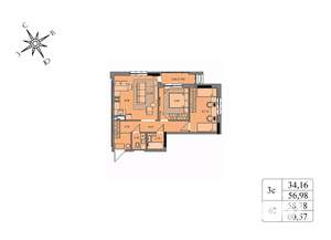 3-к квартира, вторичка, 59м2, 6/17 этаж