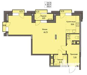 3-к квартира, строящийся дом, 68м2, 17/17 этаж