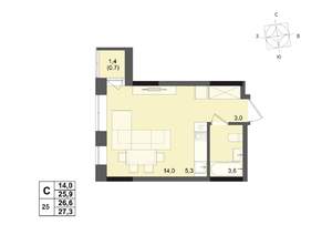 Студия квартира, строящийся дом, 27м2, 4/17 этаж