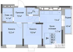 2-к квартира, вторичка, 59м2, 15/17 этаж