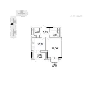 1-к квартира, вторичка, 47м2, 12/17 этаж