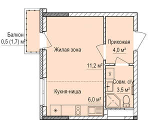 Студия квартира, вторичка, 25м2, 6/17 этаж