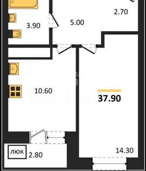 1-к квартира, вторичка, 38м2, 14/16 этаж