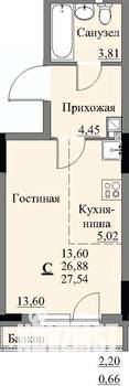 Студия квартира, строящийся дом, 29м2, 7/17 этаж