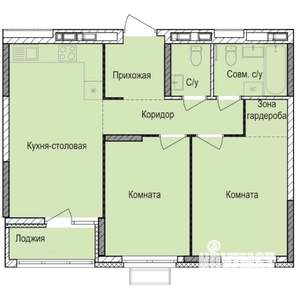 2-к квартира, строящийся дом, 57м2, 7/17 этаж
