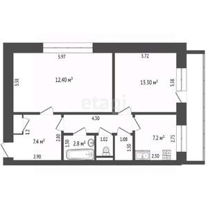 2-к квартира, вторичка, 61м2, 5/9 этаж