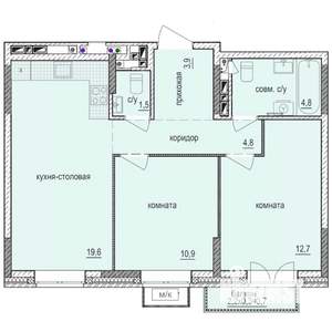 2-к квартира, строящийся дом, 59м2, 3/14 этаж