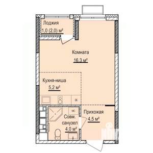 Студия квартира, строящийся дом, 31м2, 16/17 этаж