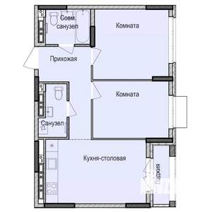 2-к квартира, строящийся дом, 55м2, 9/17 этаж