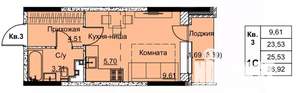 1-к квартира, строящийся дом, 26м2, 1/17 этаж