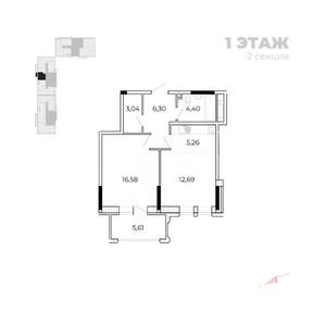 1-к квартира, вторичка, 54м2, 1/17 этаж